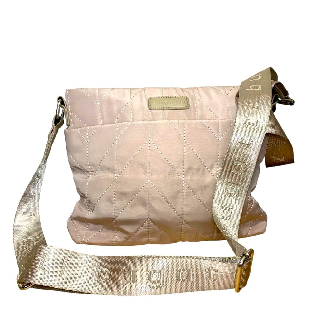 Bugatti Quilted Crossbody Bag Beige Nylon Zippered Compartmentalize Shoulder Bag